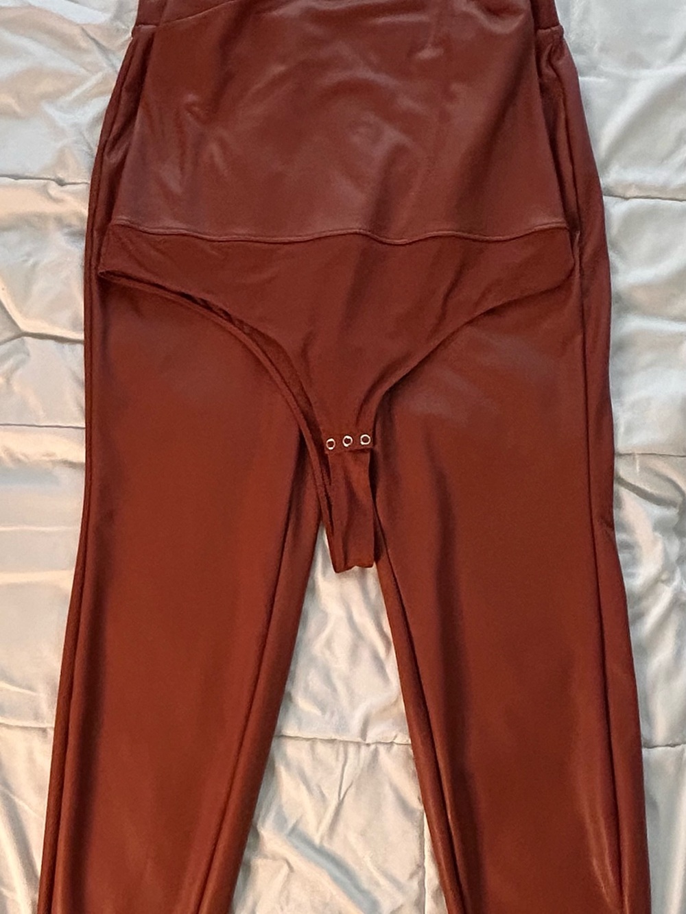 Nina Rust Brown Faux Leather Jumpsuit